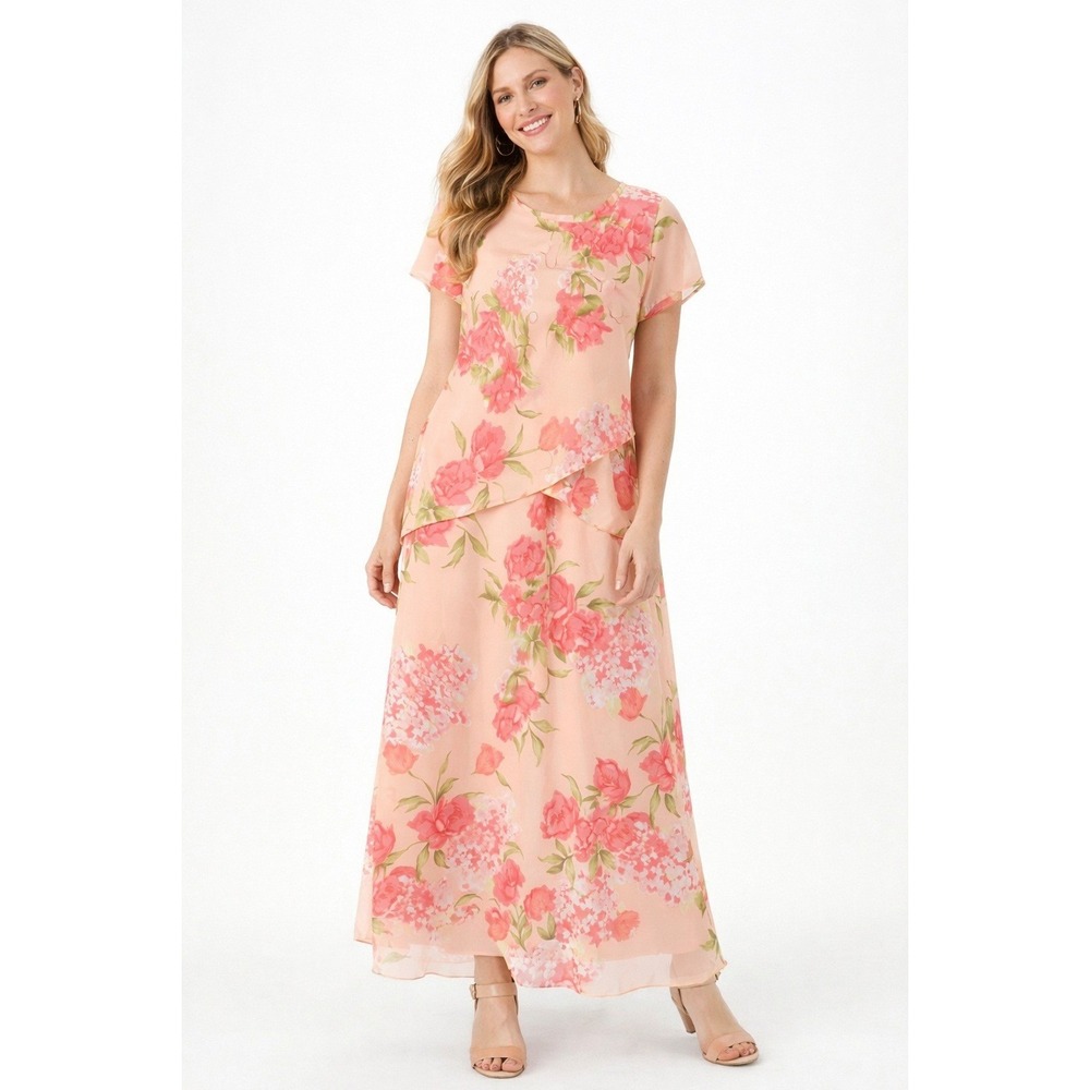 Positive Attitude Floral Maxi Dress Set Pink Peach Women 10 Spring Y2K Style‎